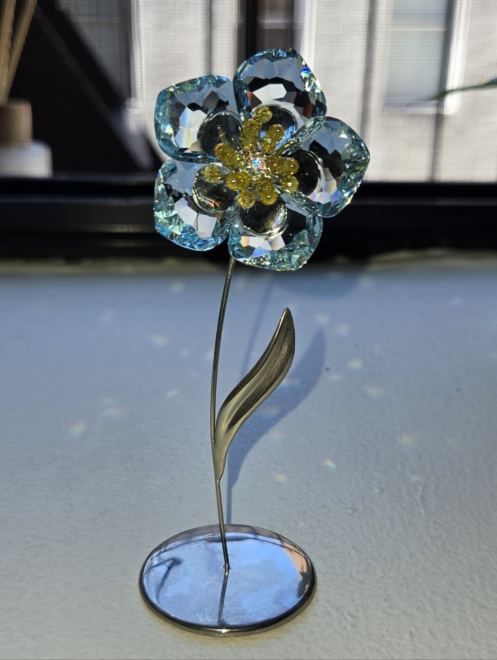 Swarovski Crystal Blue Flower Decorative Sculpture